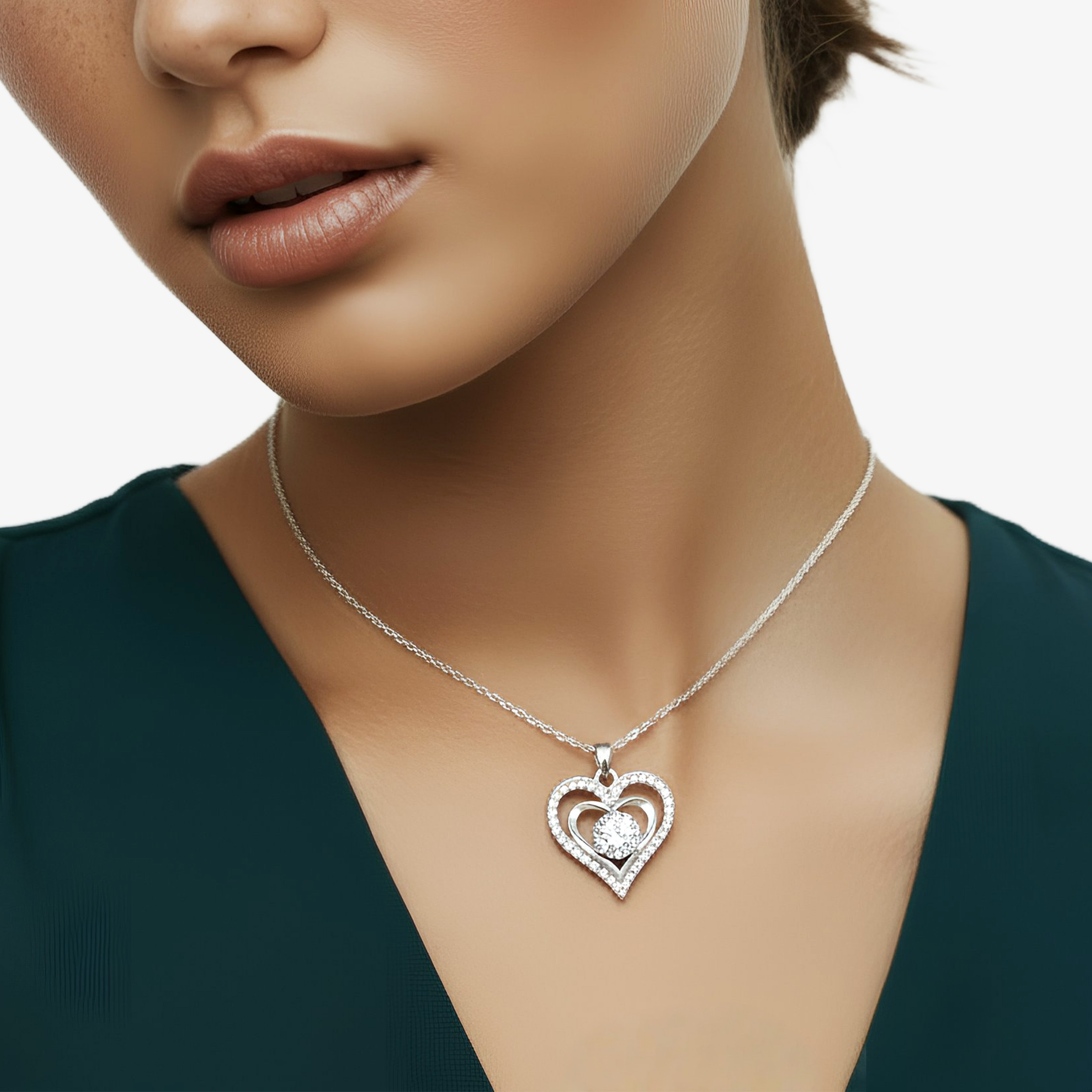 2ct moissanite heart pendant necklace in 925 sterling silver