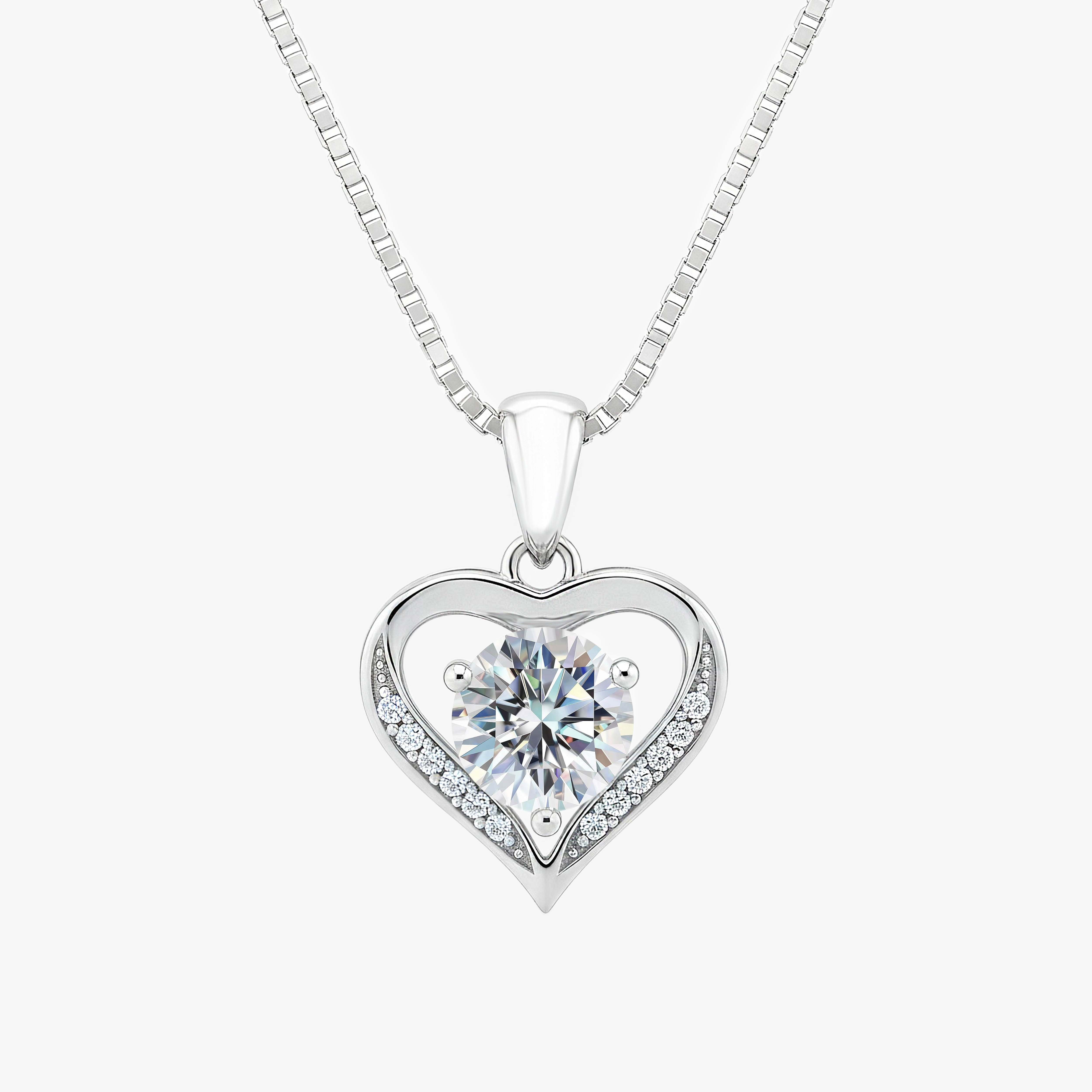 Moissanite heart pendant necklace in 925 sterling silver