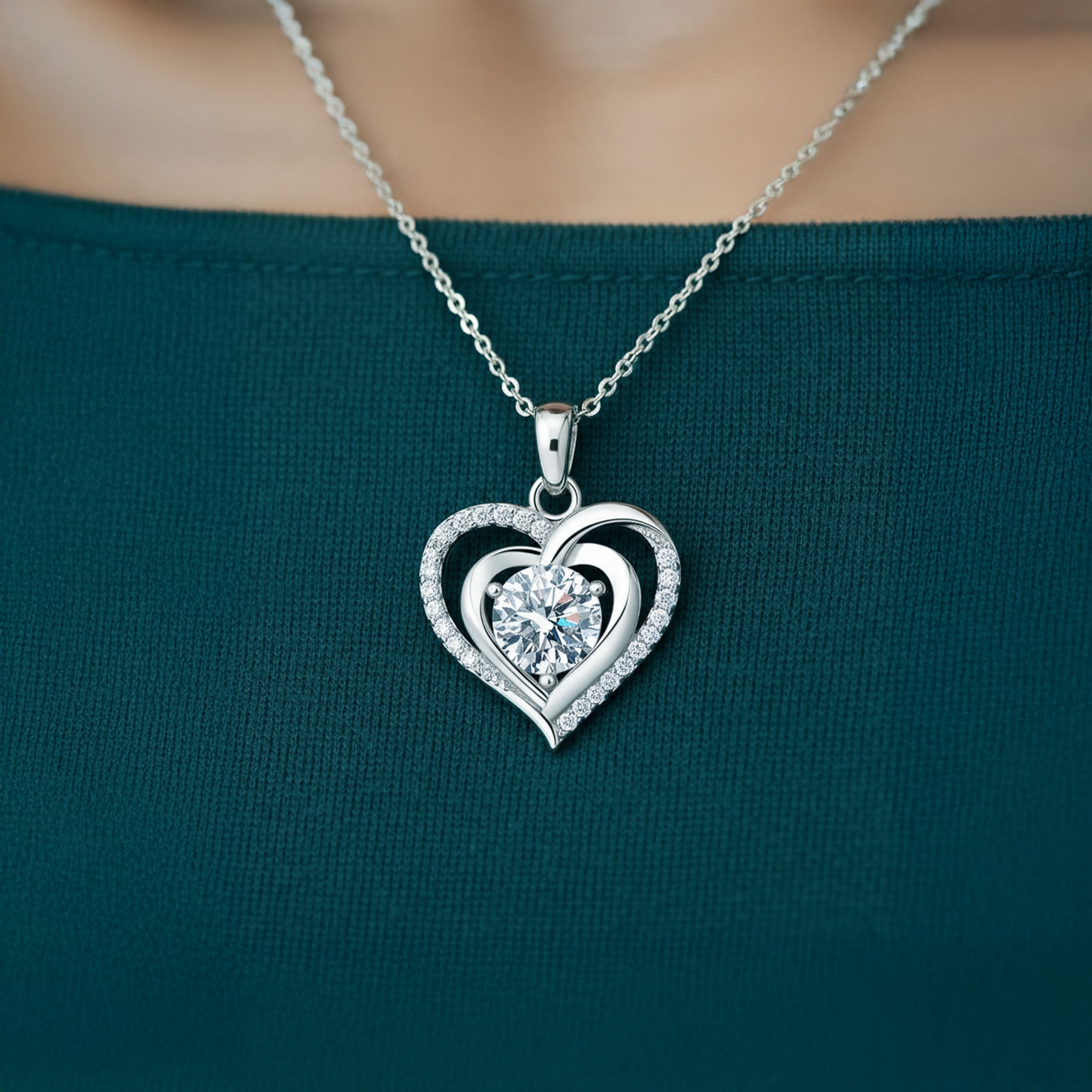 Moissanite heart necklace "Sparkling Heart" in sterling silver