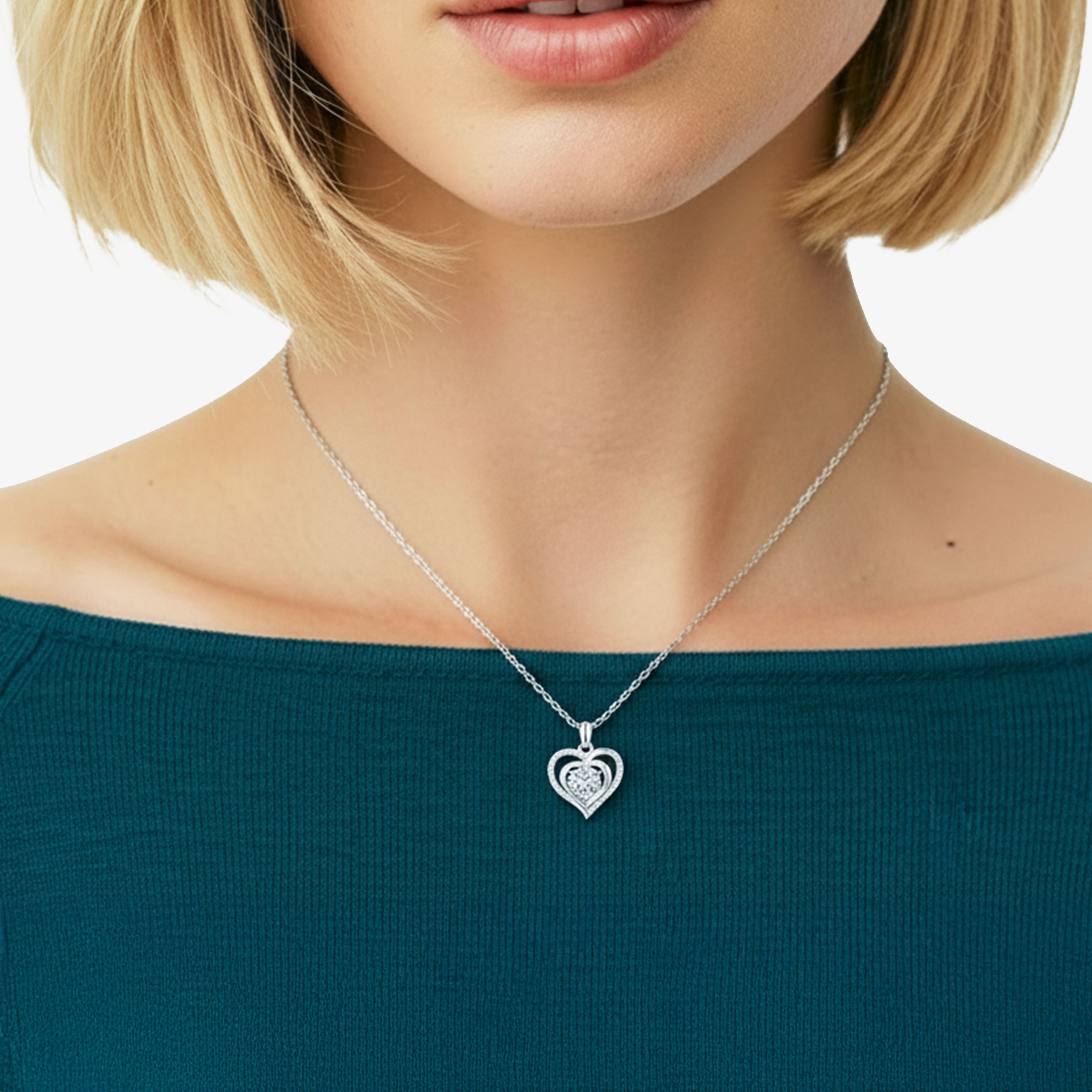 Moissanite heart necklace "Sparkling Heart" in sterling silver