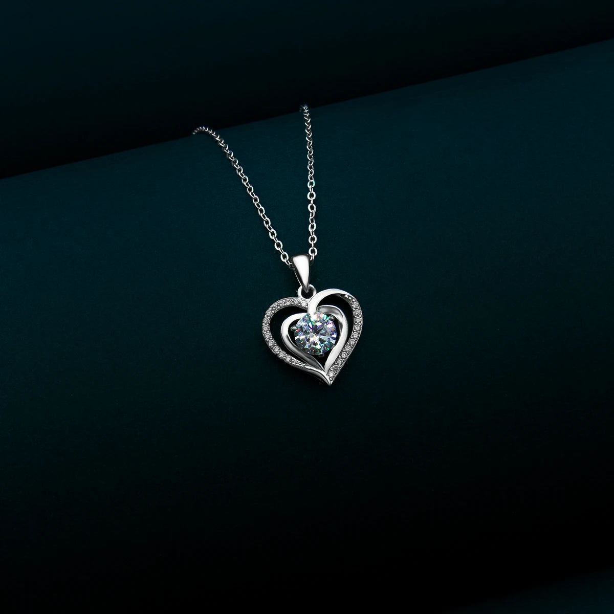 Moissanite heart necklace "Sparkling Heart" in sterling silver