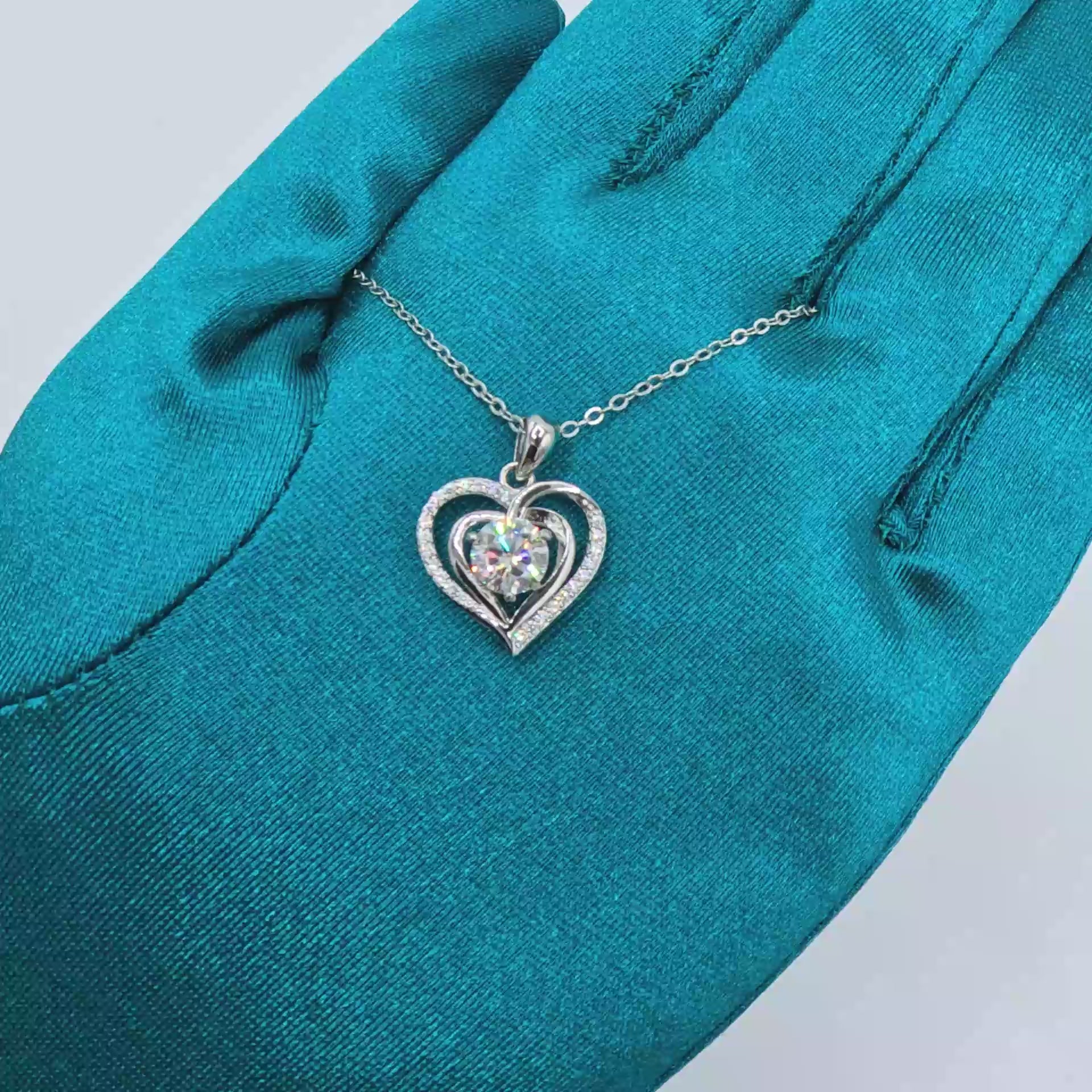 Moissanite heart necklace "Sparkling Heart" in sterling silver
