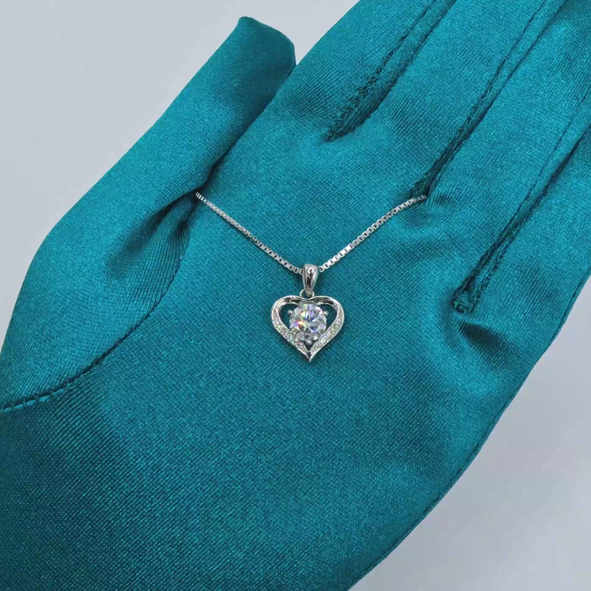 Moissanite heart pendant necklace in 925 sterling silver
